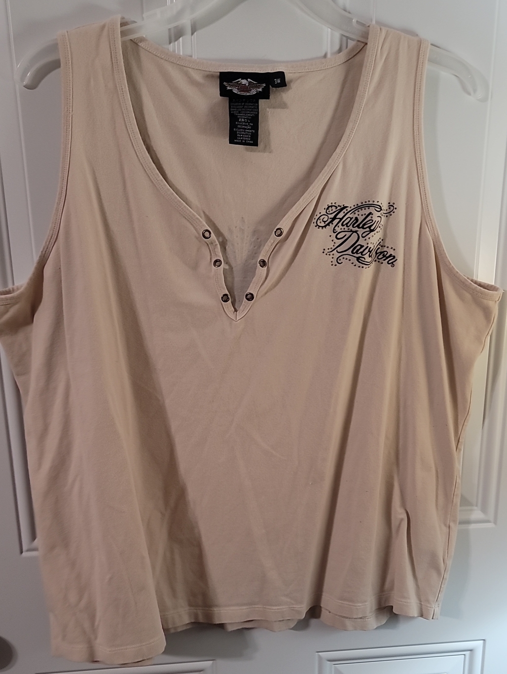 Harley-Davidson Women's Cream V-Neck Tank with Snap Trim